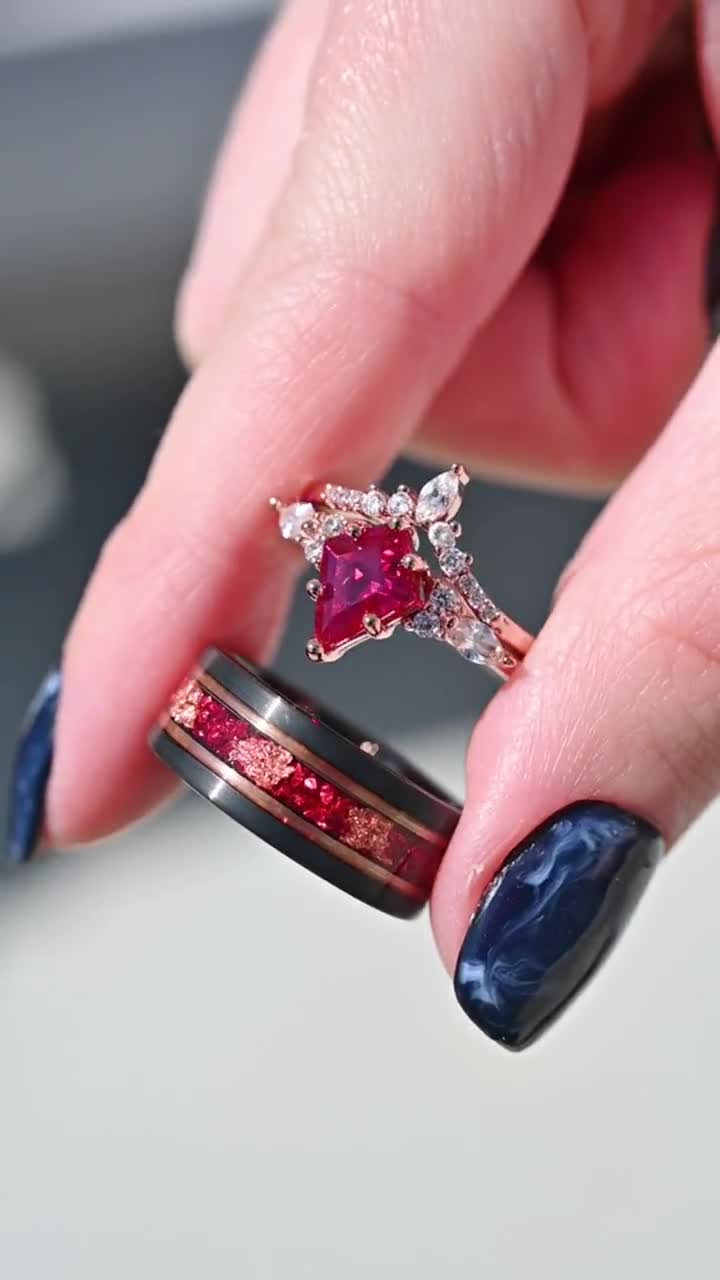 Rose Gold Leaf Ruby Ring- Black and Rose Gold Two Tone Mens