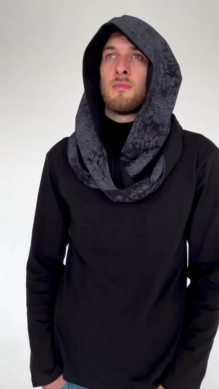 Black Cotton Dune Hooded Scarf Reversable Scarf With Hood