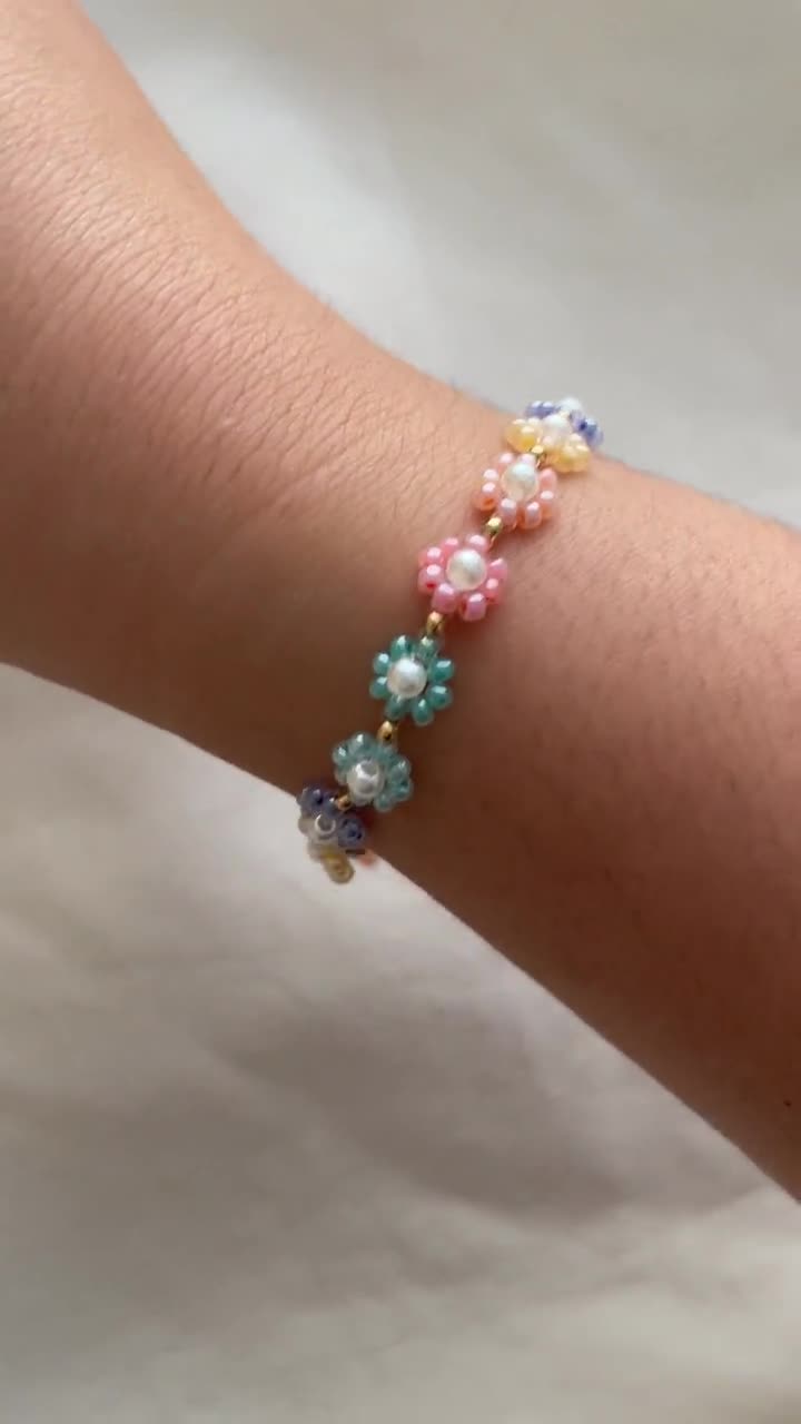 Flower Bead Bracelet | Colorful Flower Bead Bracelet | Pearl Flower Bracelet
