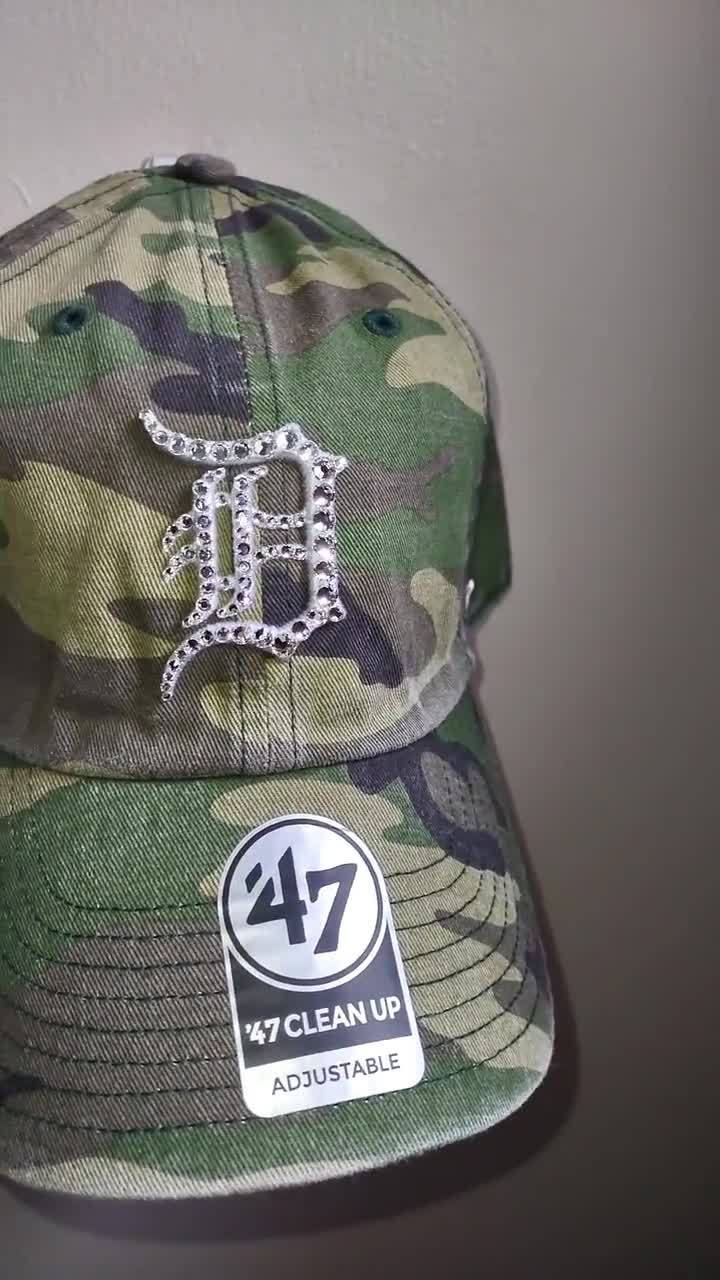 Bling Crystal Detroit Tigers Camo Adjustable Hat | MLB Bling Hat | Accented  With Preciosa Maxima Crystals