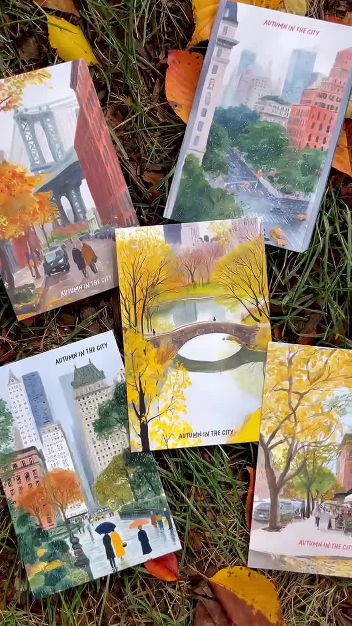 Postales de acuarela de Nueva York: Otoño en la ciudad (paquete de 5 tarjetas de felicitación de 4x6) video poster