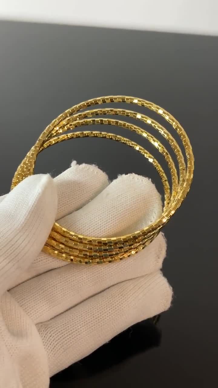 22ct 22k Carat Lady's Set of 4 Gold Filled Bangles Bracelet, Size