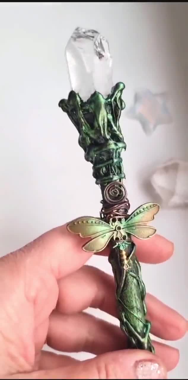 Crystal wand, Green fae fairy natural stone wand for your Altar