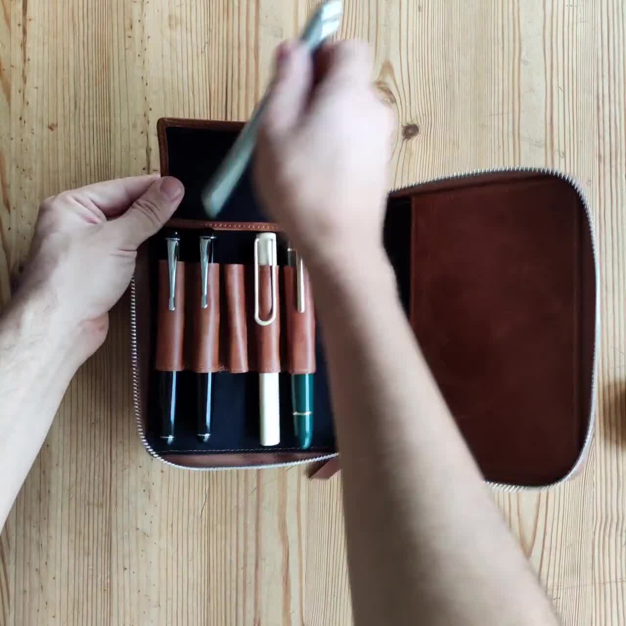 ファスナー付き5本差しレザー万年筆ケース | ペンホルダー7色 - Etsy 日本