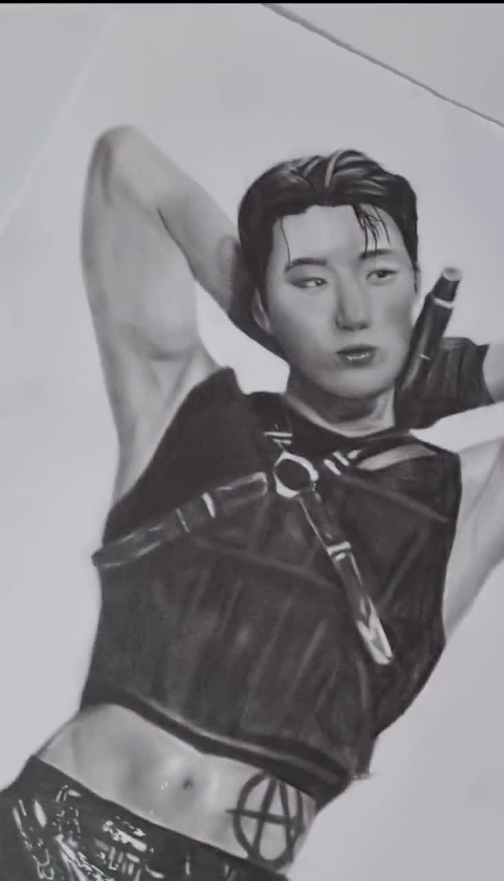 Choi San ATEEZ Cyberpunk Pencil Drawing Sketch Original