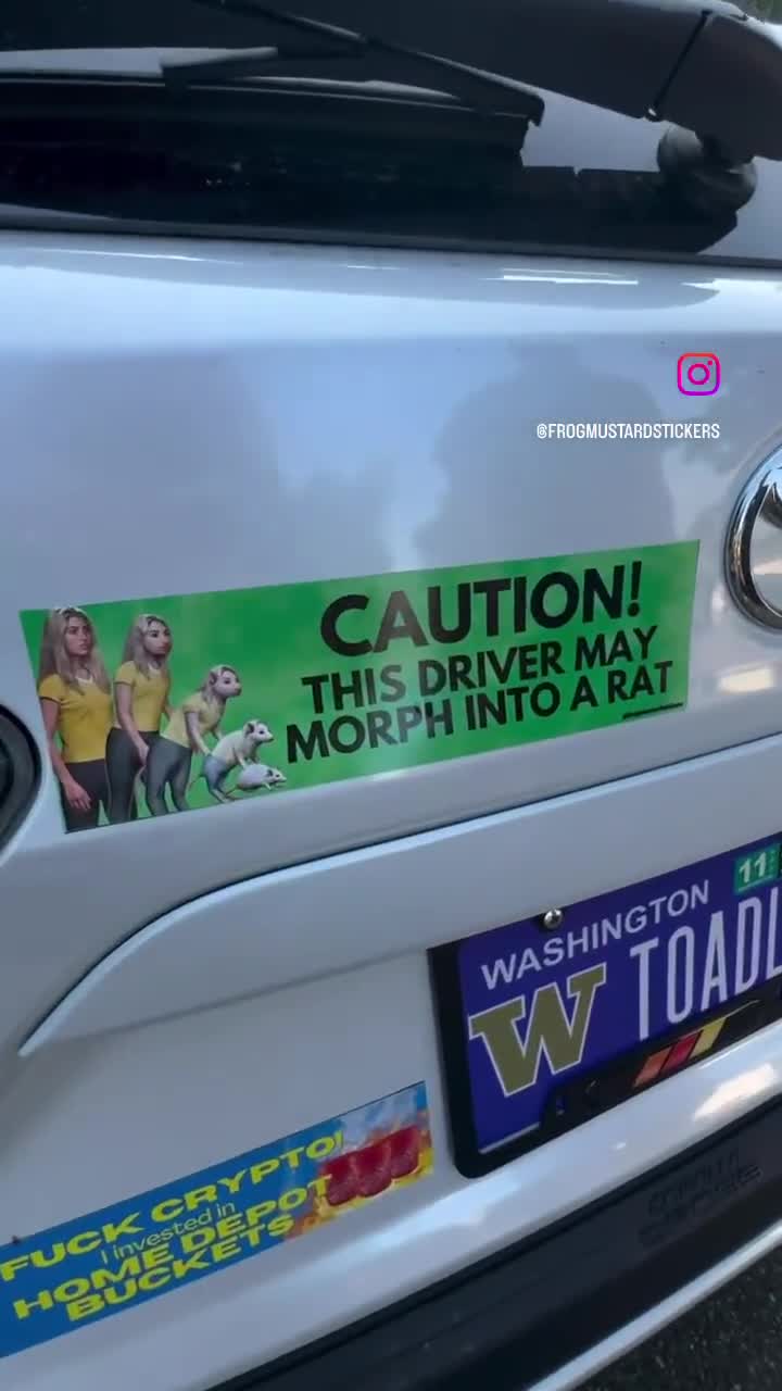Caution Driver May Morph Into Rat Car Bumper Sticker or Magnet