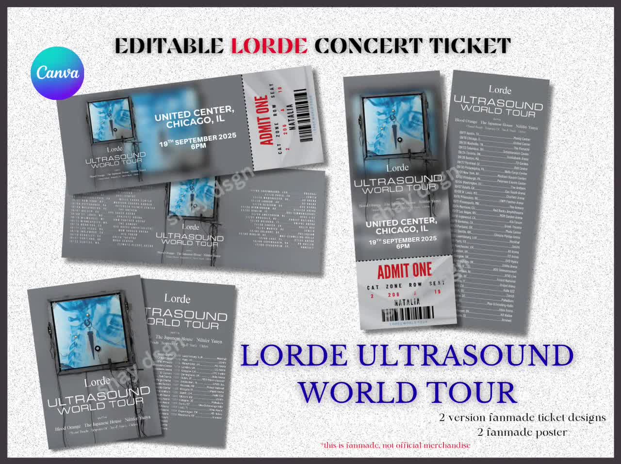 Editable Lorde Concert Ticket Template | Ultrasound Tour 2025 2026