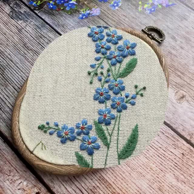 楕円形の花柄刺繍パターン、ワスレナグサとデイジーの2種セット、PDF