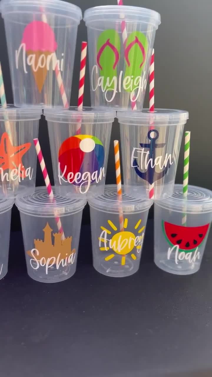 Beaches Booze & Besties Party Stadium Tumblers with Lids + Straws