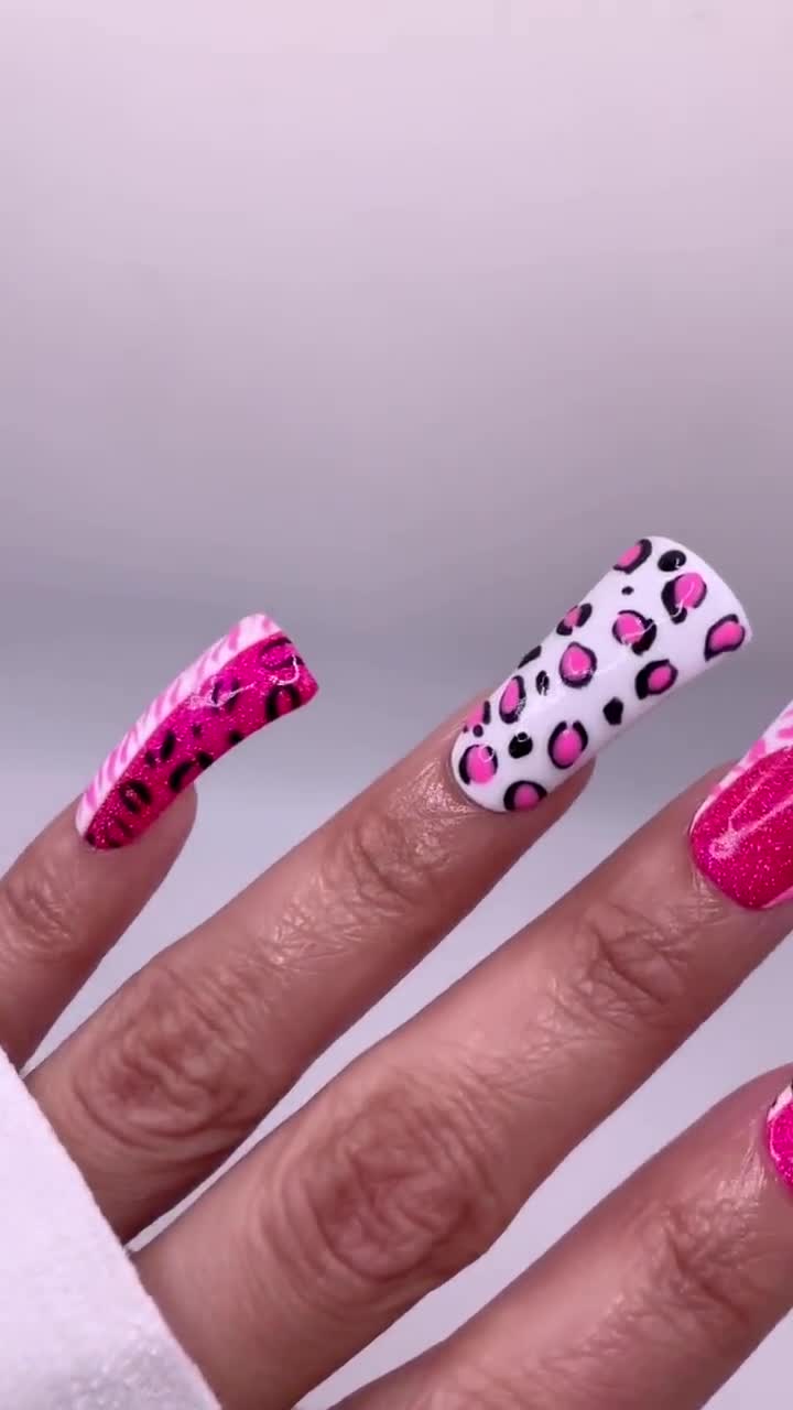 Y2K Pink Zebra/leopard Gyaru Press on Nails - Etsy
