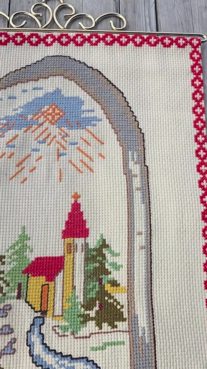 Vintage Norwegian Christmas Tapestry: God Jul Embroidered