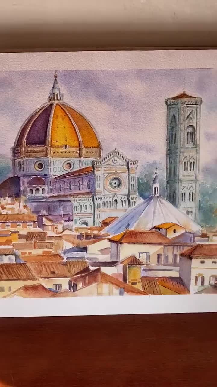 イタリア・フィレンツェの水彩画：サンタ・マリア・デル・フィオーレ大