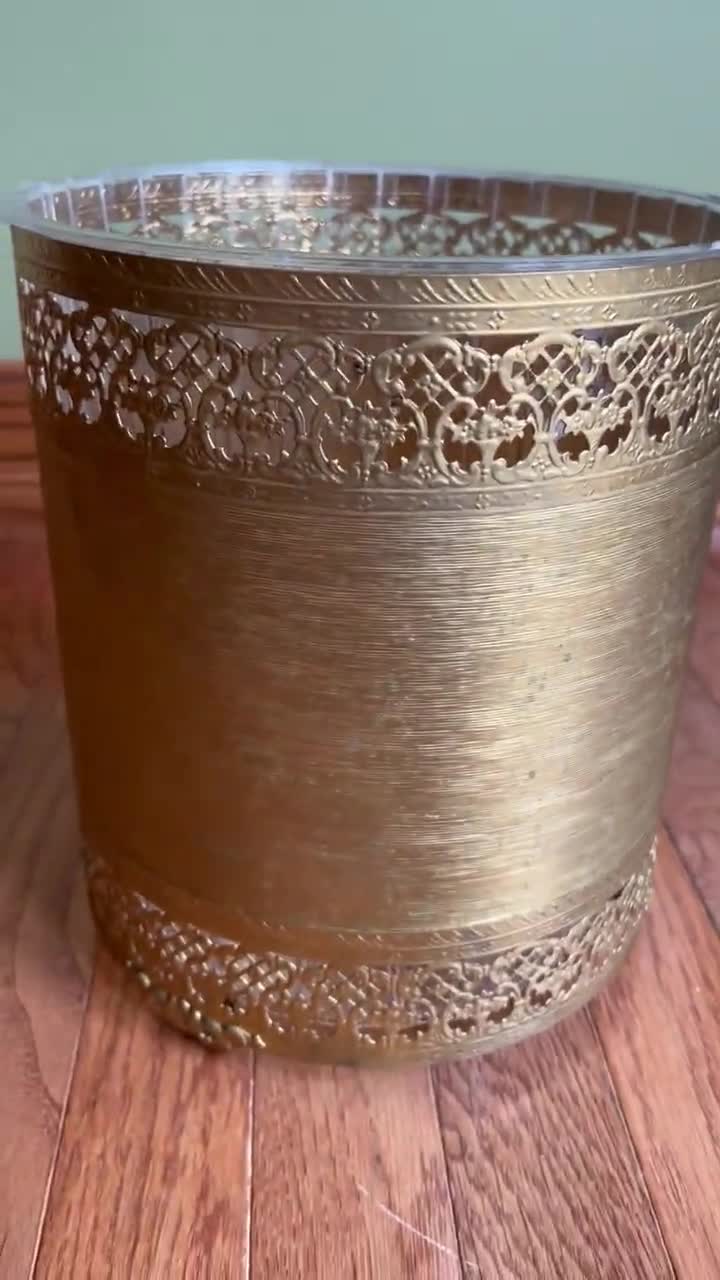 Satin Brass Decorative Wastebasket with Metal Liner
