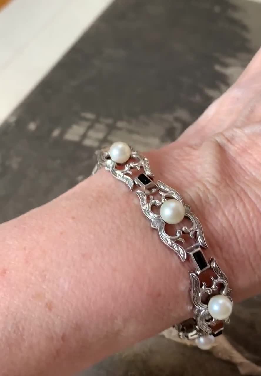 ヴィンテージ ミキモト パール＆オニキス シルバーブレスレット