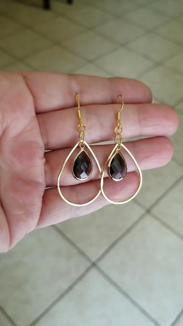 Smoky Quartz Earrings, 14k Gold Smoky Quartz Earrings, Gold Dangle