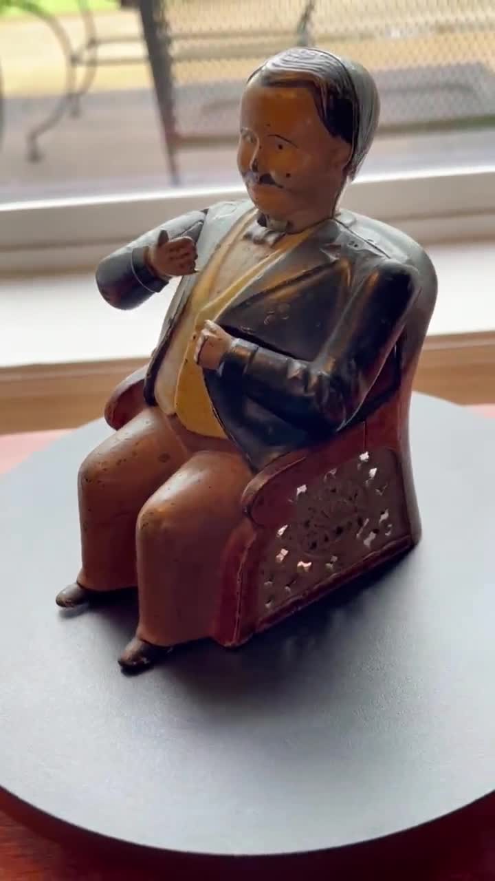 Antique Mechanical Tammany Bank Little Fat Man Banker Cast