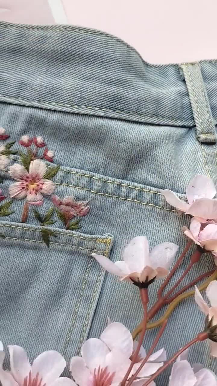 桜刺繍キット：ジーンズポケットの桜デザイン＋動画 - Etsy 日本
