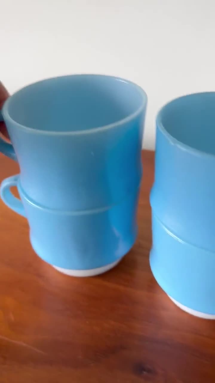 Set of 4 fire-king anchor hocking milk glass blue cups mugs - Etsy