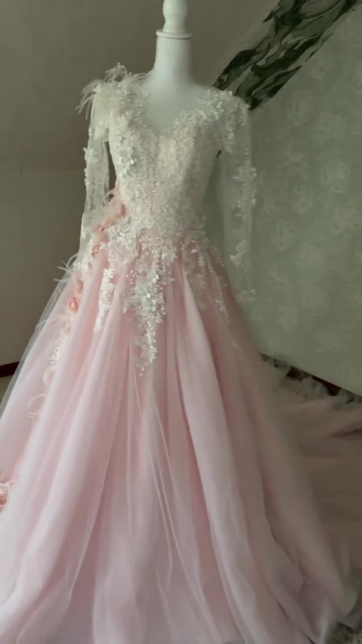 ivory princess wedding dresses Romantic Ivory Lace Floor length A line Puffy Princess Wedding Dress