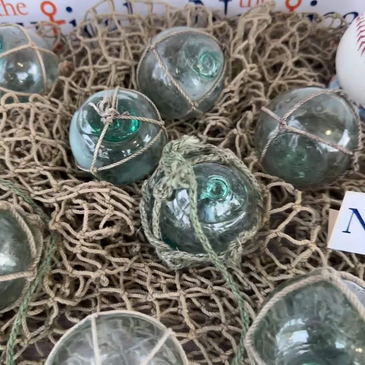 2.5 Japanese Glass Floats W/ Netting, Vintage Fishing Buoys From