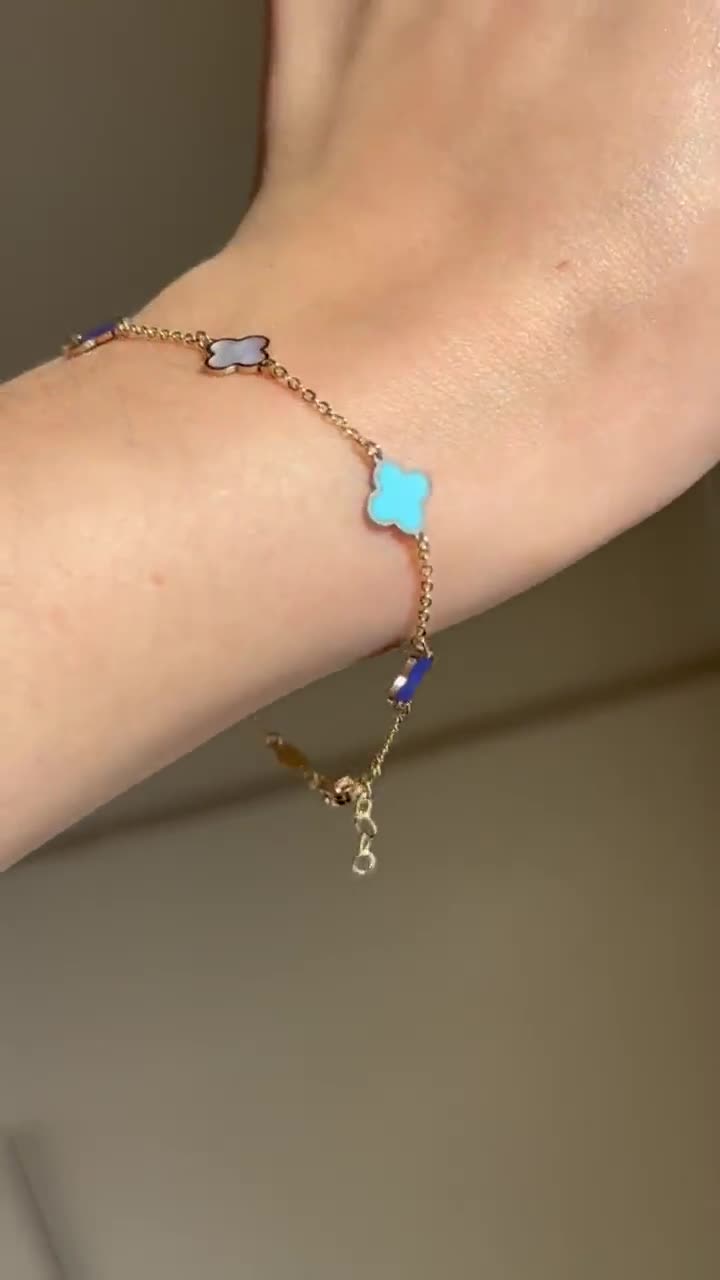 14KT Yellow Gold Genuine 7mm Turquoise, Lapis, Mother of