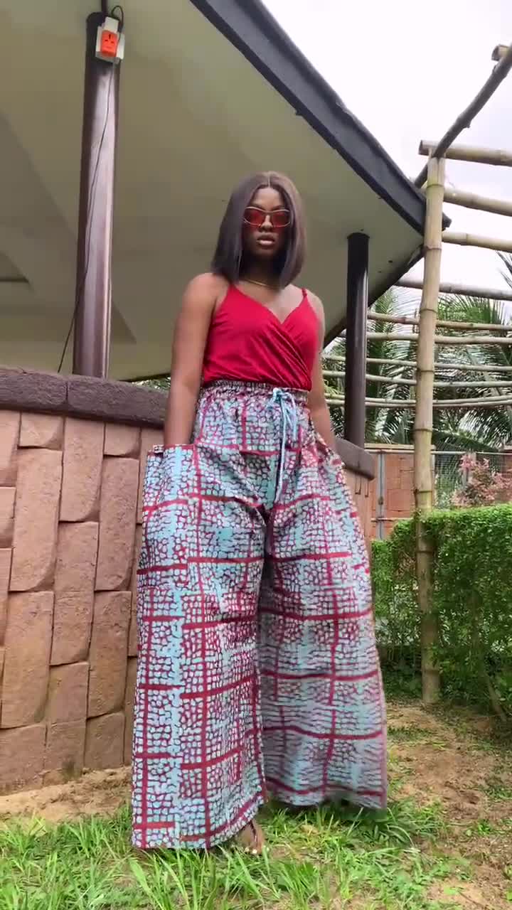 Handmade Cotton Tie Dye Palazzo Pants: African Print Wide Leg