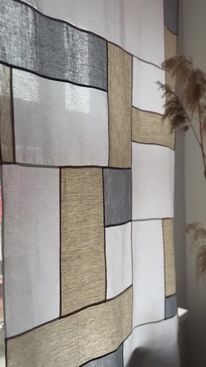 韓国のポジャギリネンカーテンパネル：手縫いのポジャギルーム