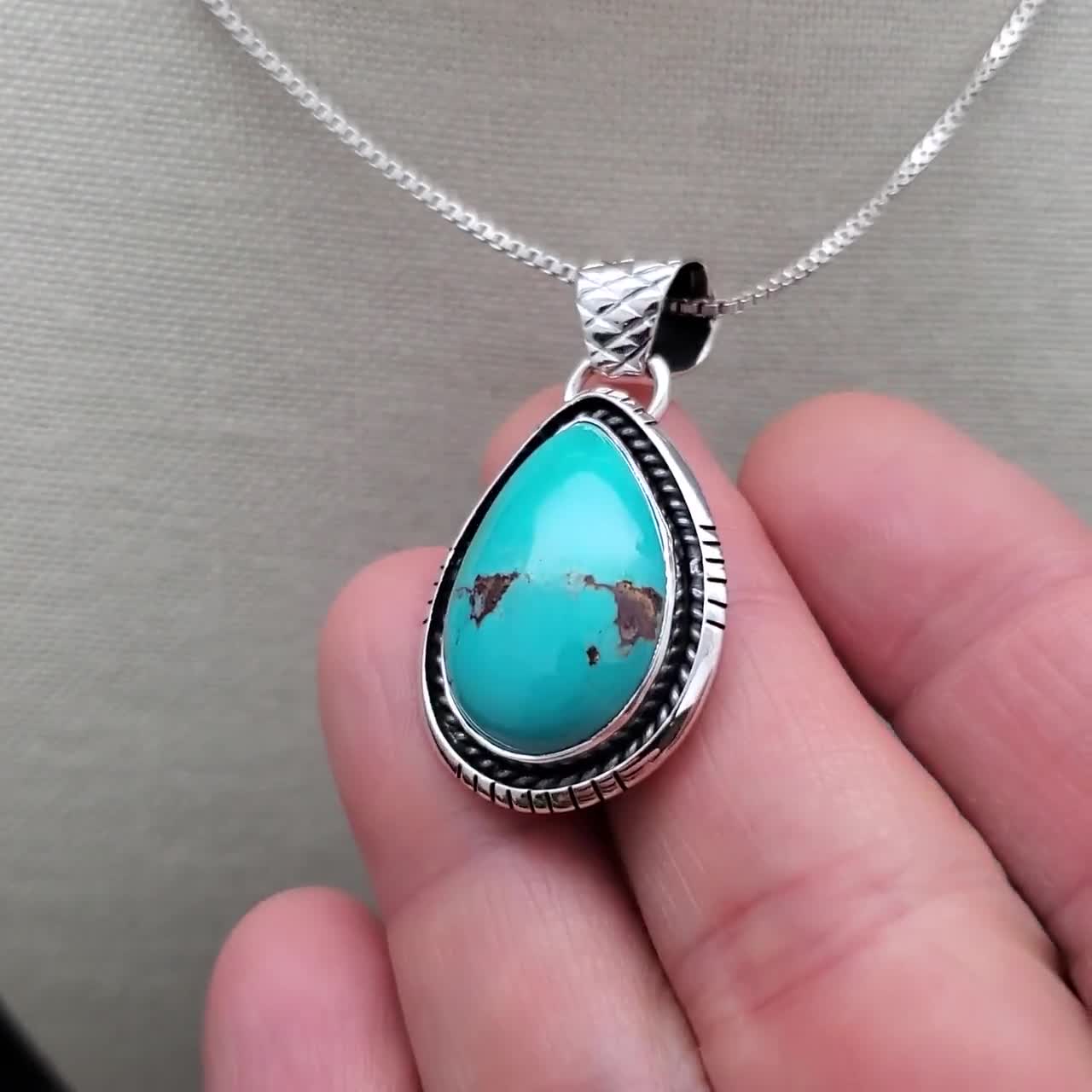 SFH #330 | Unique Turquoise Necklace Pendant With Silver Chain