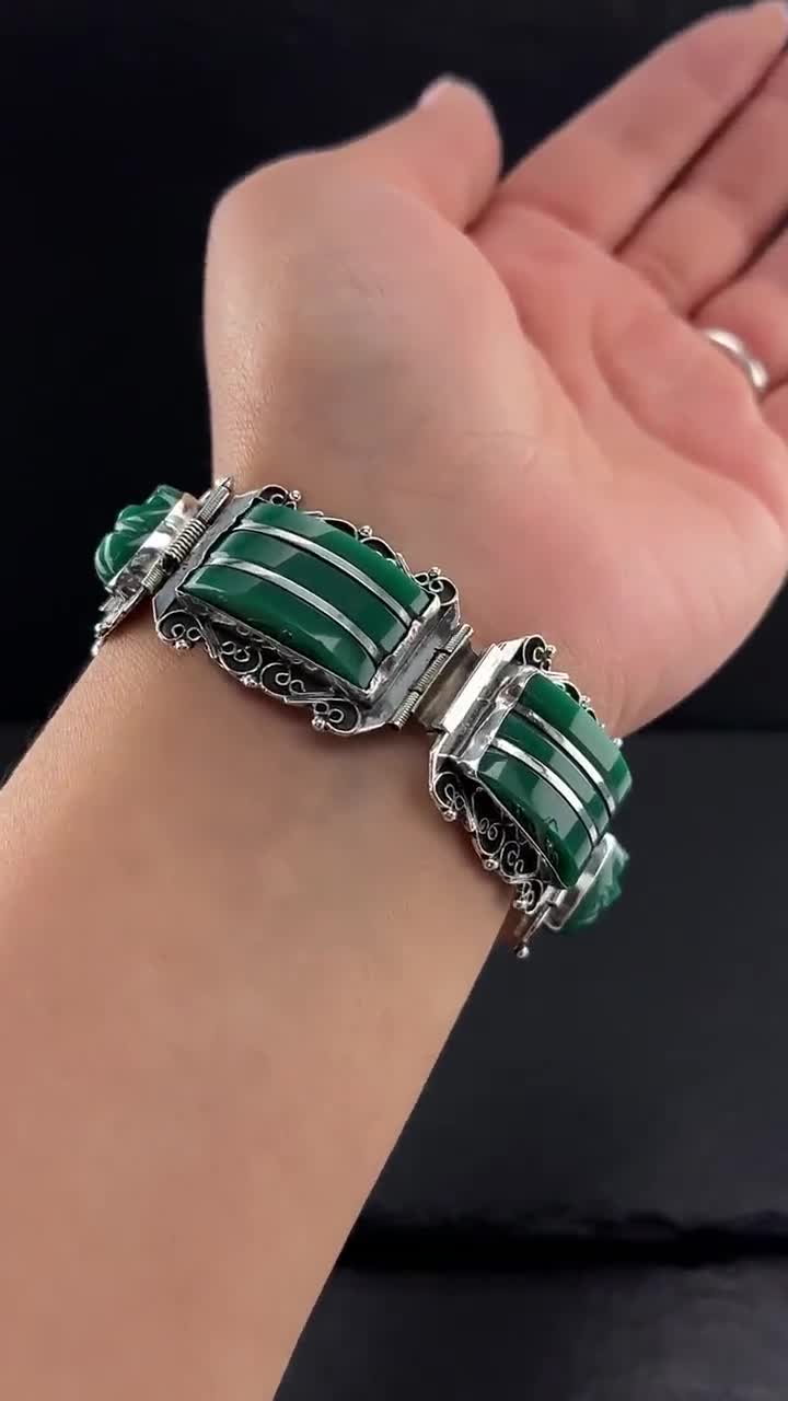Mexico Green Onyx, Mask Panels Bracelet Sterling Silver - Etsy