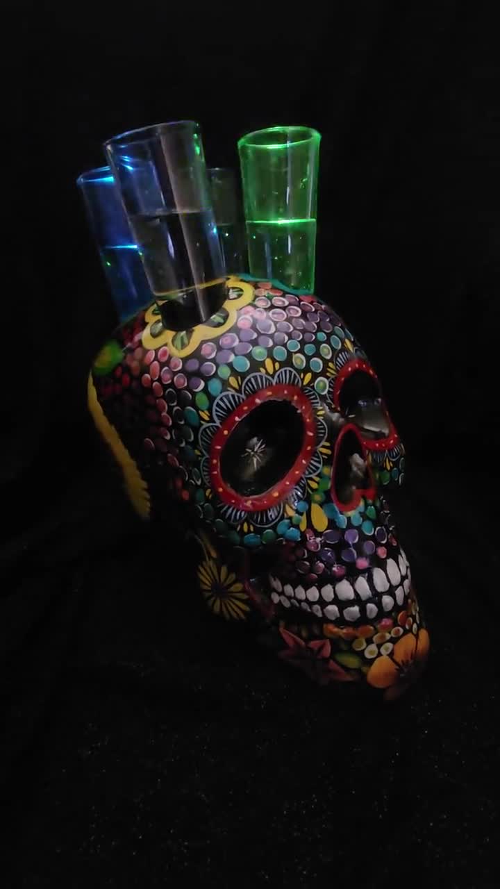 Black Fiberglass Skull (calavera) Tasting Flight Tray With LED