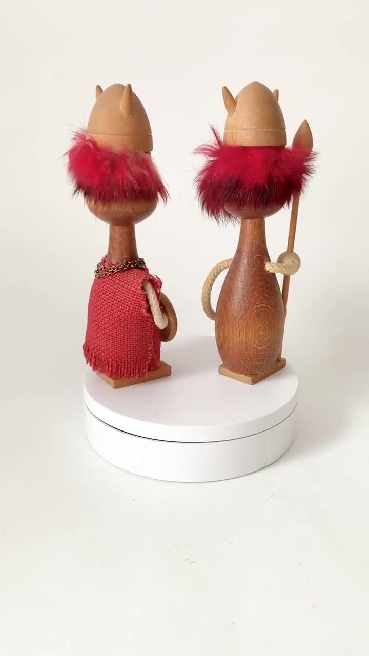 Set of Two Vintage Danish Viking Figures, Teak Wood Viking