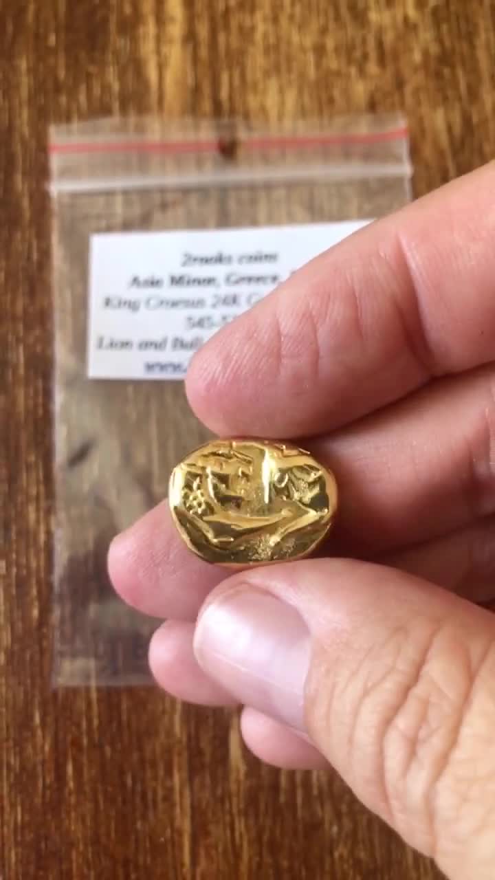 ギリシャ 小アジア リディア王 アリュアッテス クロイソス クロイソス スタテル ジュエリー 高品質 博物館 リメイク ライオン 24K 金メッキ  コイン クリスマス ギフト 教育