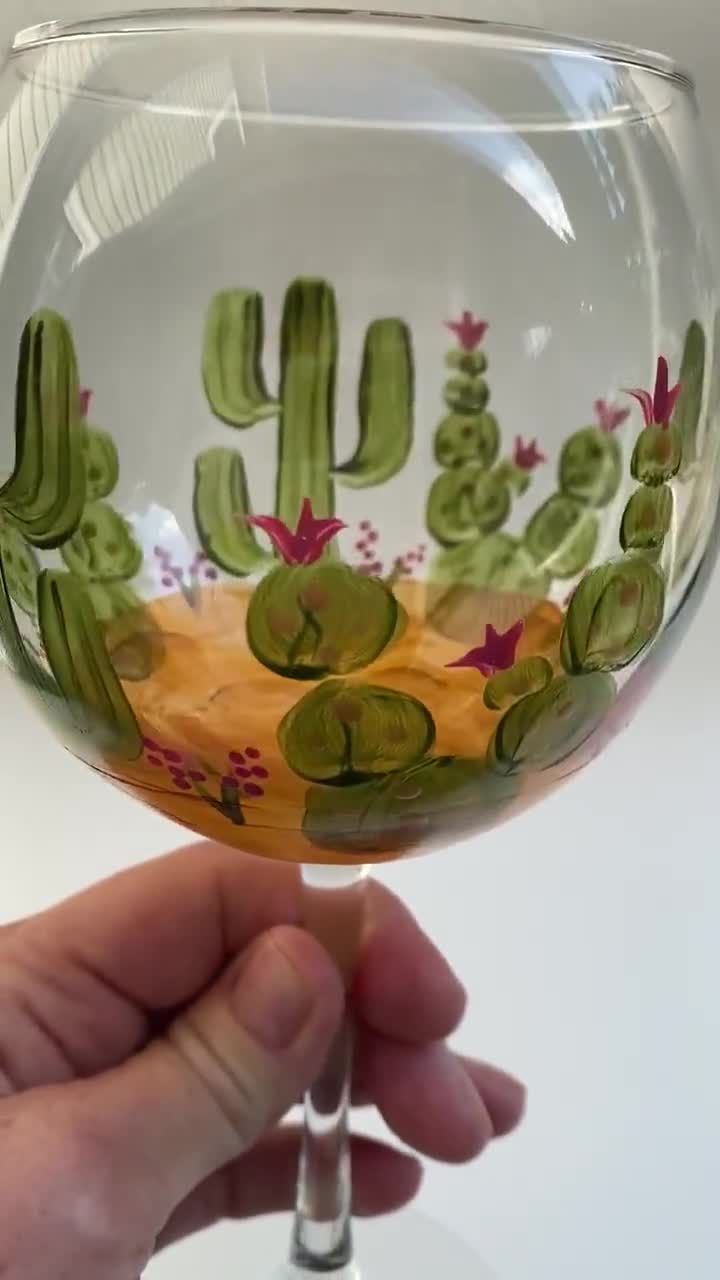 Cactus Wine Glasses Hand-Painted Stemless Wine Glass 20 Oz Set of 3 Cup c93