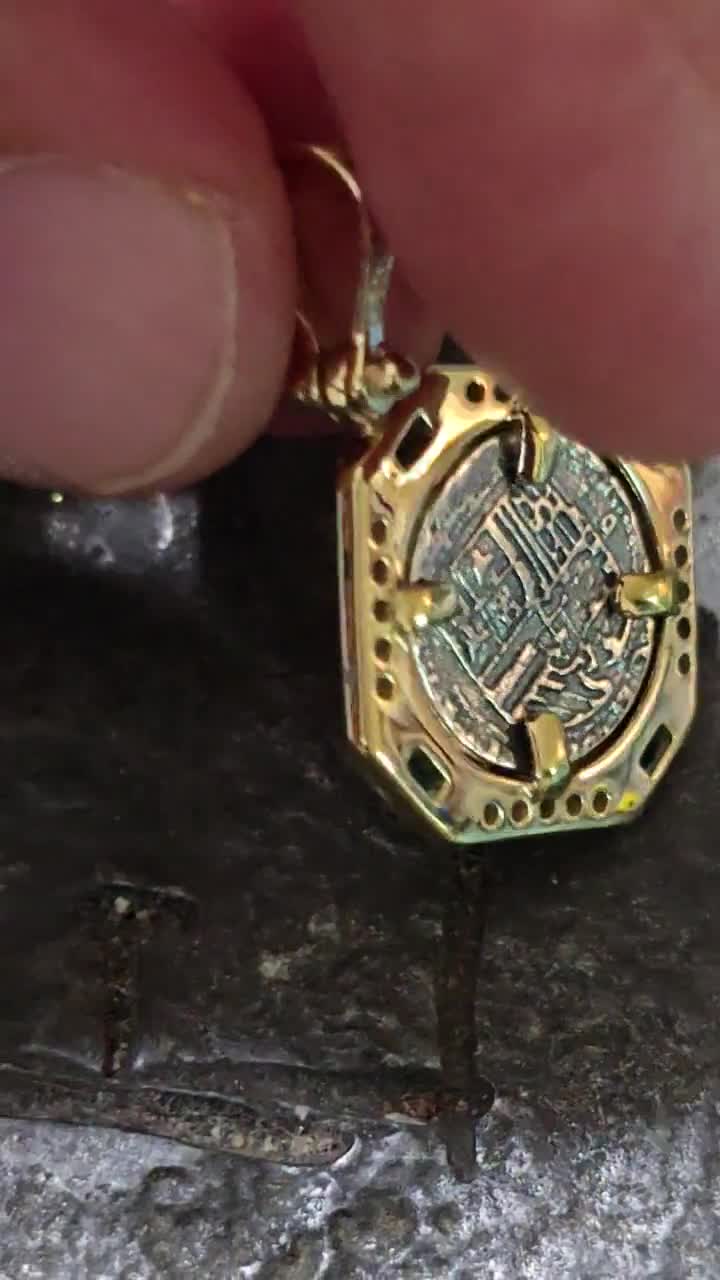 Atocha 14kt gold overlay with emerald green topaz and white sapphires pendant shipwreck sunken treasure coin video poster