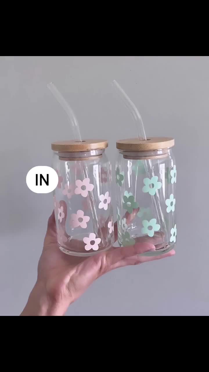 16oz Floral Dandelion Glass Can Cup – Barbee Design Works