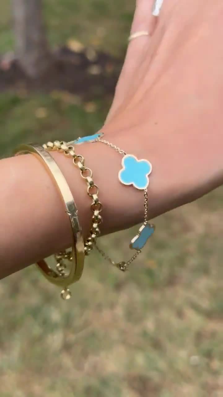 ★tow tow archive★ Full Clover Bracelet Turquoise TBH22ABTB cz & Turquoise 5 motif clover bracelet 925 silver 18k gold
