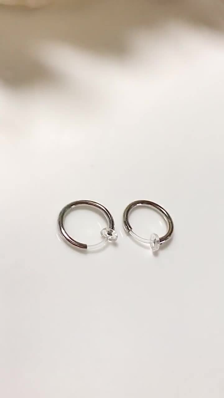 Comfortable Silver Plastic Invisible Clip-on Hoop Earrings, Men's