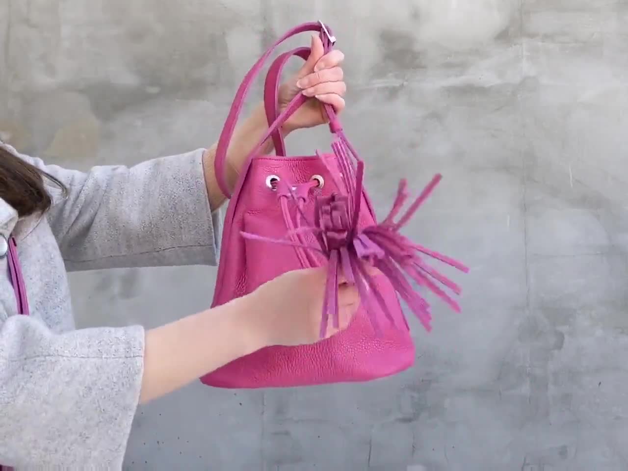 KAREN MILLEN Diamante Fringe Satin Shoulder Bag in Pink | Endource