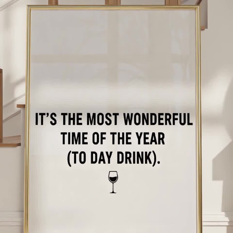 面白いクリスマスワインプリント：昼間の飲酒の休日の名言（デジタルダウンロード）, image size:960x960