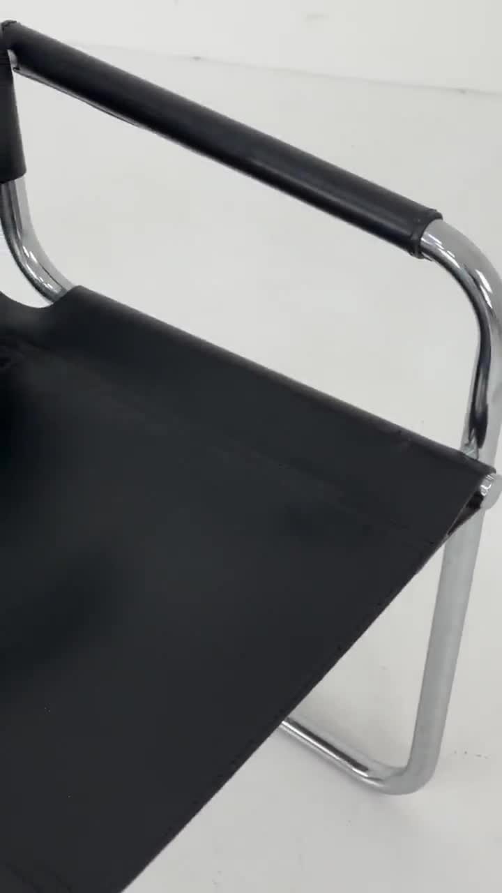 バウハウスデザイン ビジターチェア ブラックレザー 1970年代 1/2