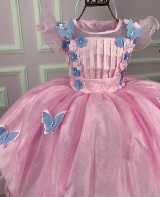 Butterfly Flower Girl Dress/ Pink Birthday Party Ball Gown/ Special  Occasions Girls Party Dress/ Photoshoot Baby Girl Dress/ 1st Birthday 