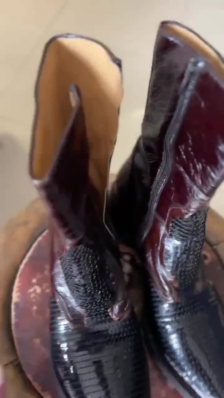 Vintage Gianni Barbato Cowboy Boots – Brown Patent Leather, Sequin