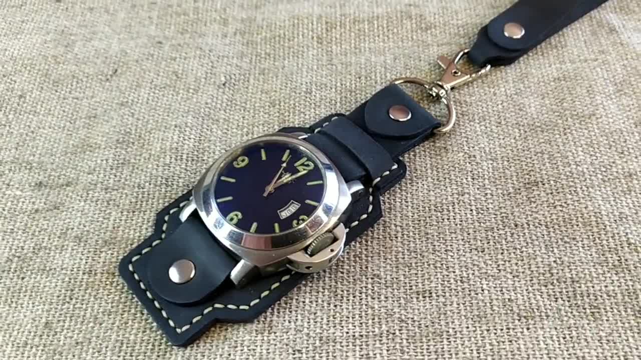 Leather watch saddle.Pocket watch holder.Watch leather fob.Change your normal watch into an pocket watch.Navy blue leather