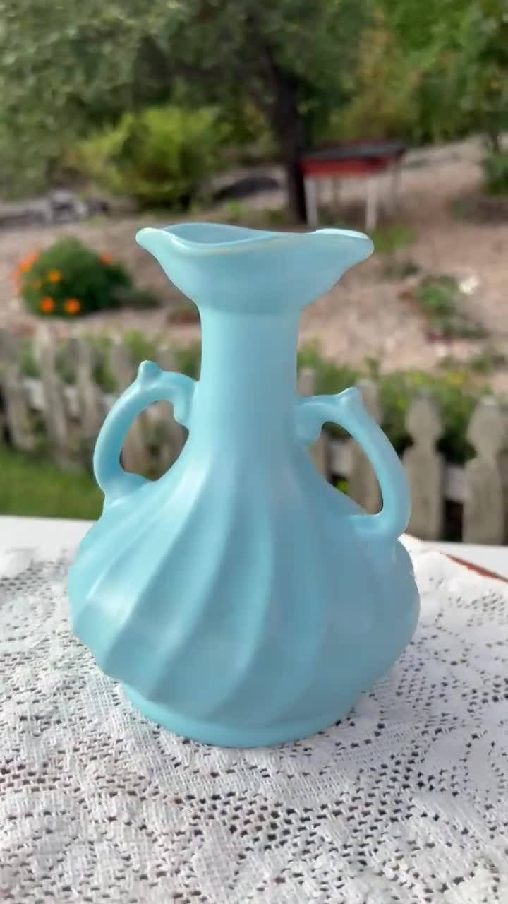 Weller Pottery Green Pink Flower Double Handled Collectible