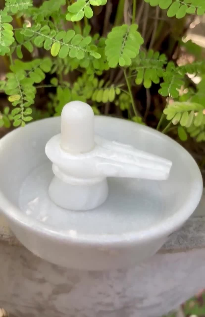 craftslook 6 Shiva Lingam standbeeld Shivling wit marmer handgemaakte hindoeïsme aanbidding Idol kunst ~ Jalari Jaldhara