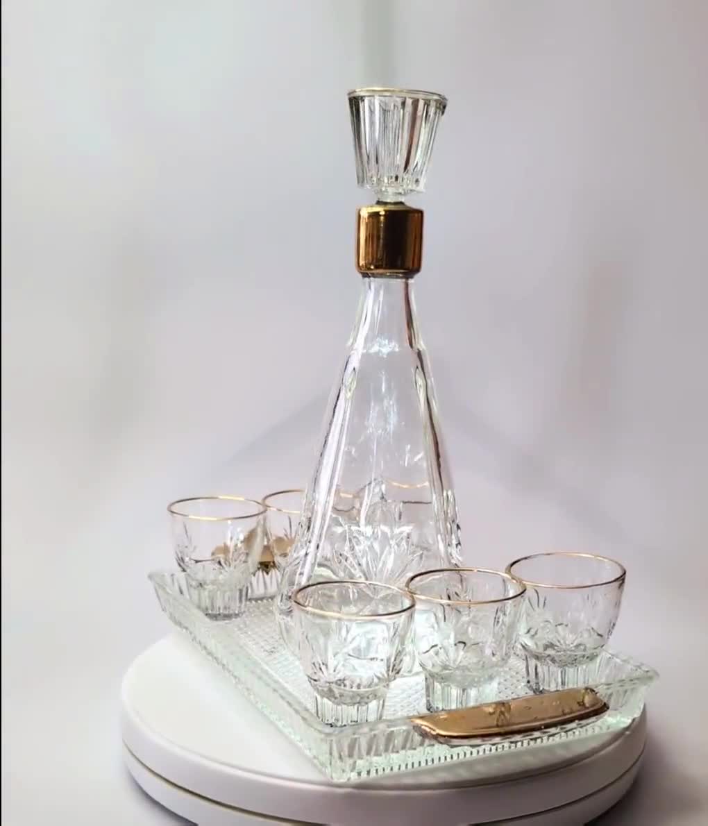 Vintage - MCM - Set Decanter and Its 6 Glasses, Tray - Marked