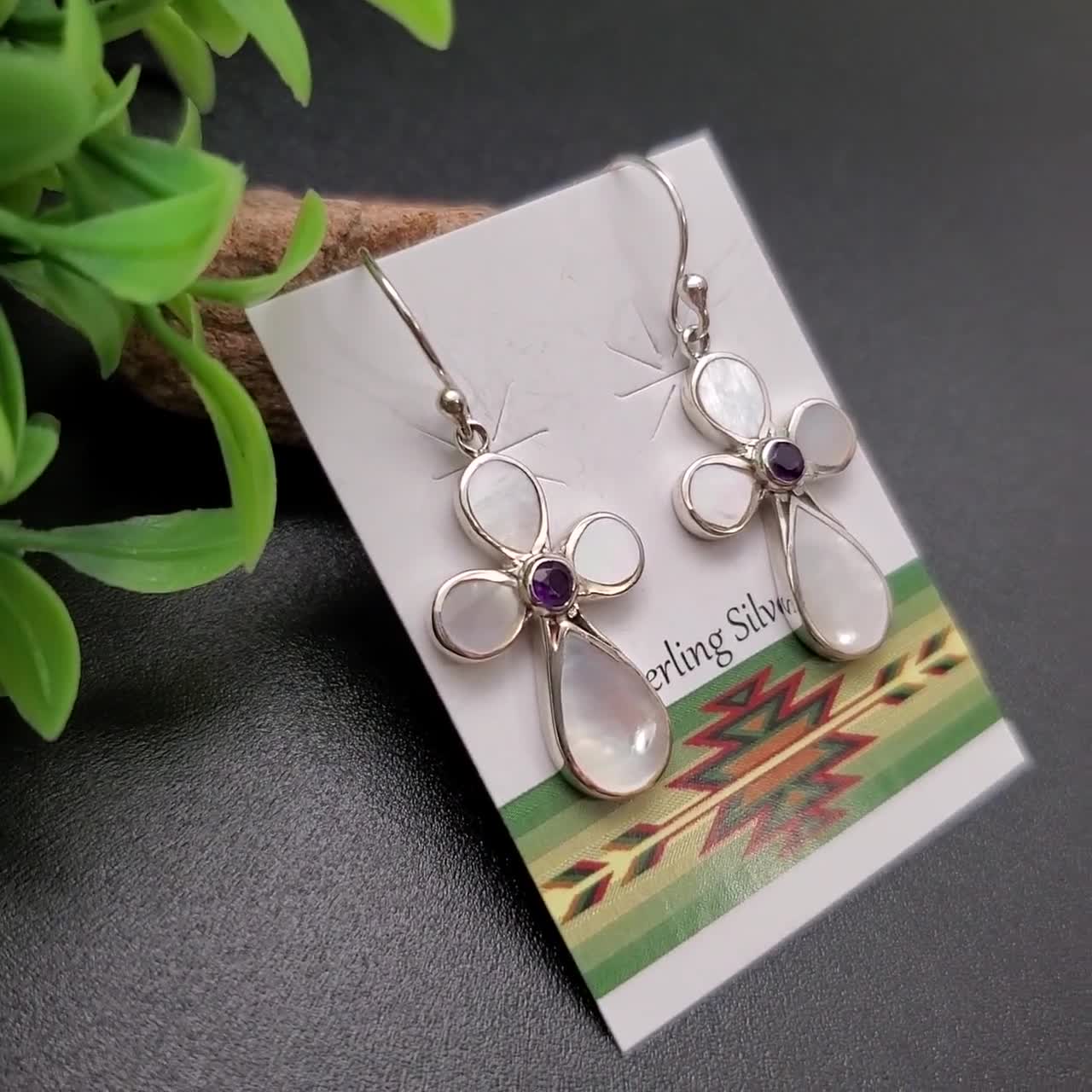 Sterling Silver Amethyst and Mother of Pearl Earrings Sterling Silver Amethyst and Mother of Pearl Earrings