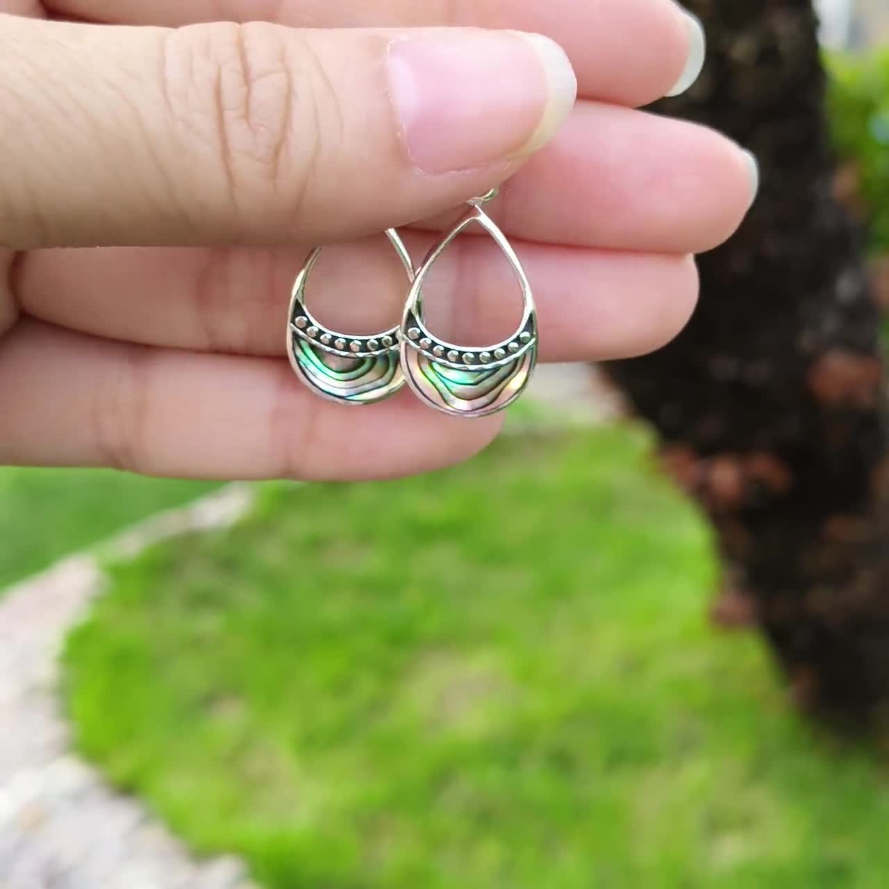 Orecchini in argento sterling 925, orecchini in abalone, bellissimi orecchini artigianali, orecchini a goccia, regalo per lei, orecchini pendenti - Italia