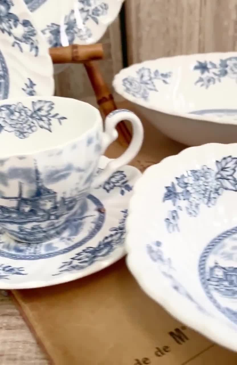 Vintage Johnson Bros “tulip Time” English China in Classic Blue