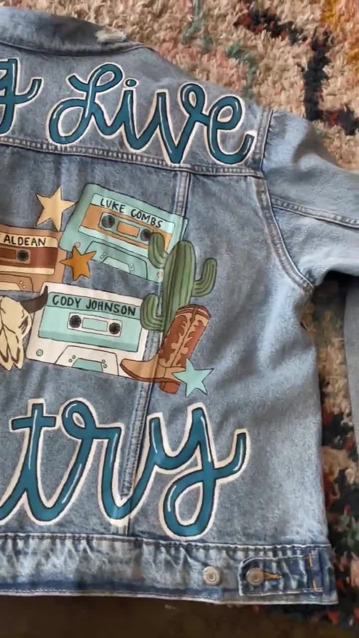 Custom Hand-painted Cassette Tape Denim Jacket Concert Denim Custom Hand-painted Cassette Tape Denim Jacket Concert Denim